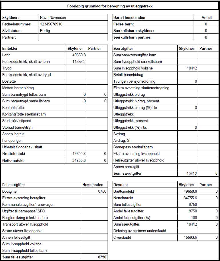 beregning av lønnstrekk namsmannen